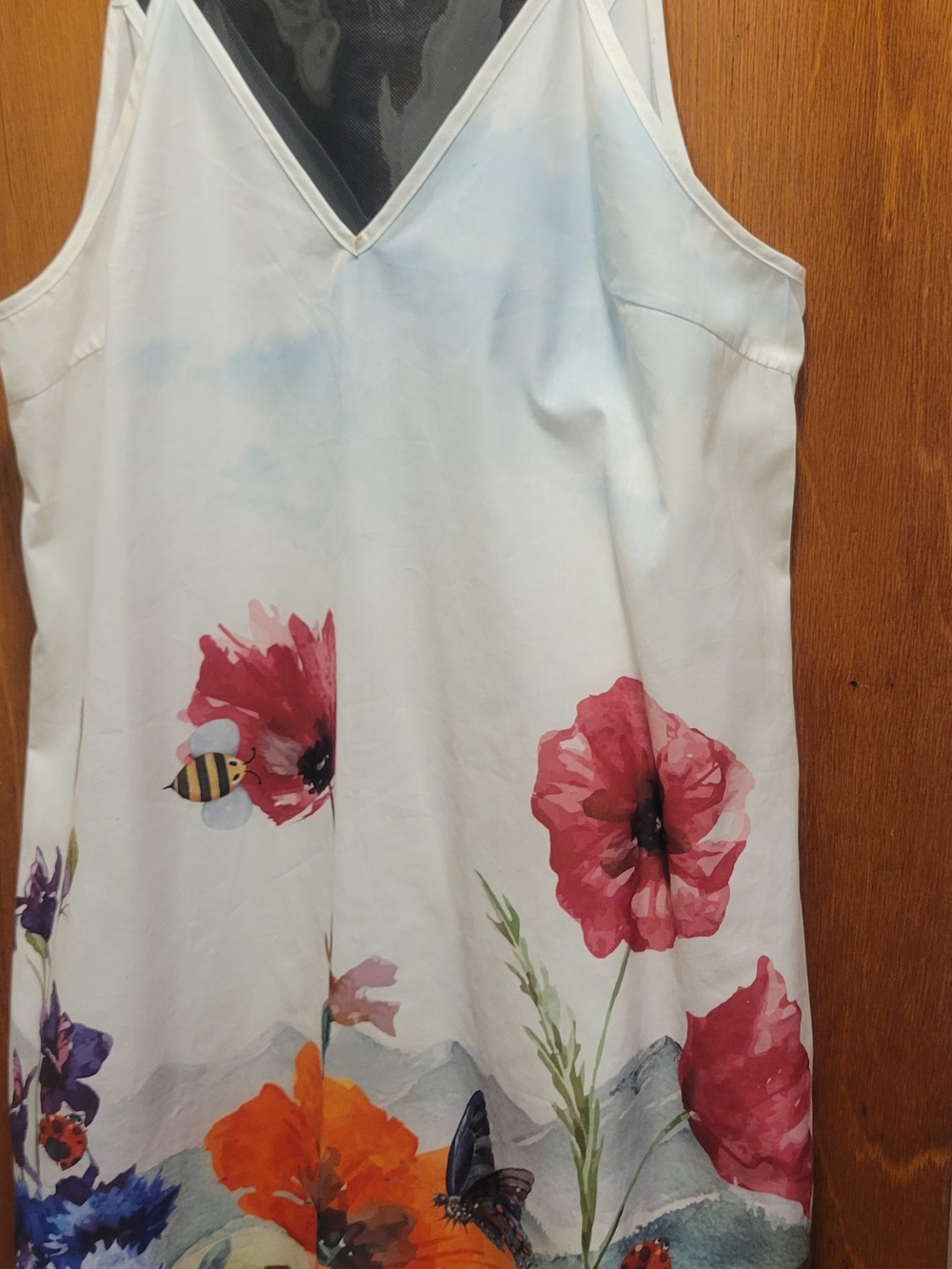 Floral Slip Dress with Bee and Butterfly Print - White Pink Orange